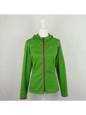 Salomon Women's Medium Green Full Zip Hooded Mid Weight Activewear Fleece Jacket